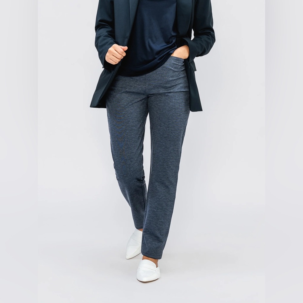 Ministry of Supply Women's Fusion Straight Leg Pant High Rise L Long Navy Blue
